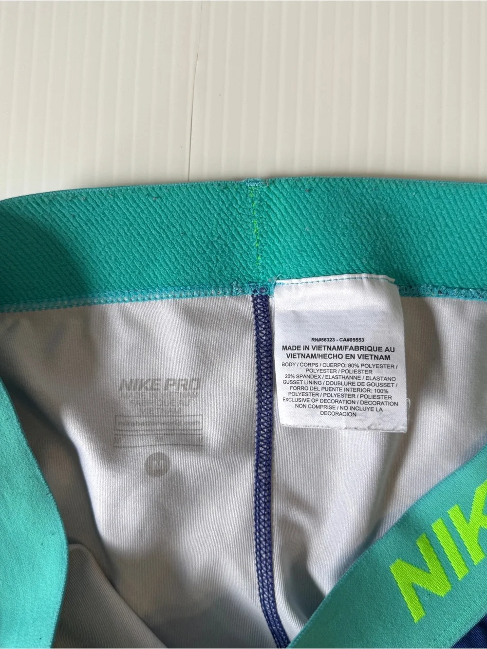 Nike Pro Dri-FIT Blue Green Neon Geometric Compression Leggings Athletic Yoga M